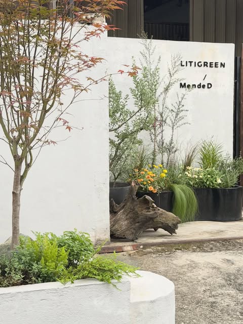Entrance with both LitiGreen and MendeD names, surrounded by plants